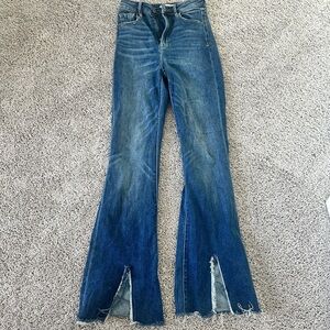 Premier high rise distressed flare denim